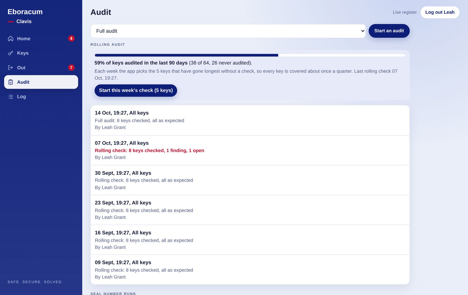 Audit area with rolling audit progress on desktop
