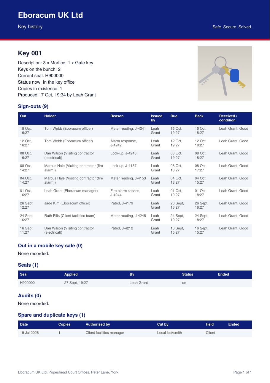 Key history PDF for key 001