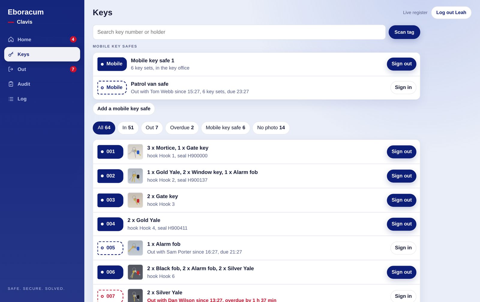 Key register on desktop